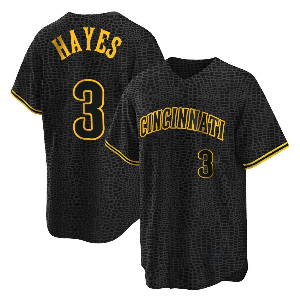 Cincinnati Reds #3 Ke'Bryan Hayes Player Black HeidiMiller Snake Skin City Home Stitched Jerseys