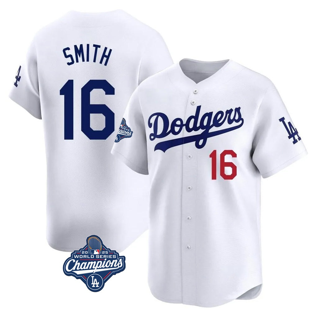 Los Angeles Dodgers #16 Will Smith Player White HeidiMiller World Series Meet Limited Home Stitched Jerseys
