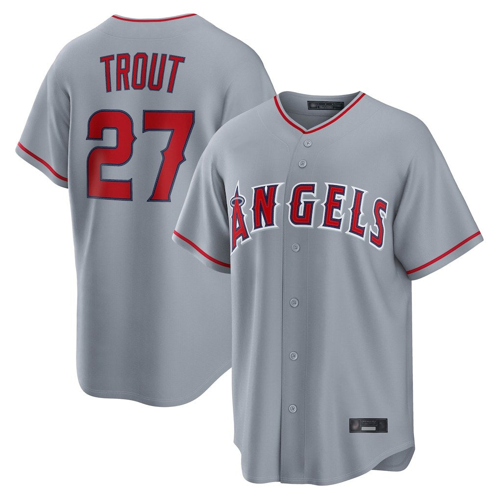 Los Angeles Angels #27 Mike Trout Player Gray HeidiMiller Home Game Stitched Jerseys