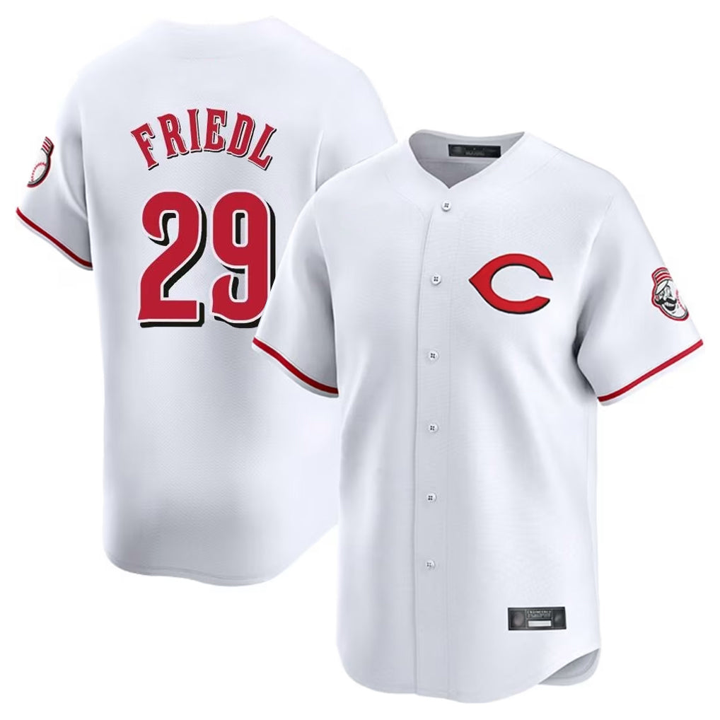 Cincinnati Reds #29 TJ Friedl Player White HeidiMiller Limited Home Stitched Jerseys