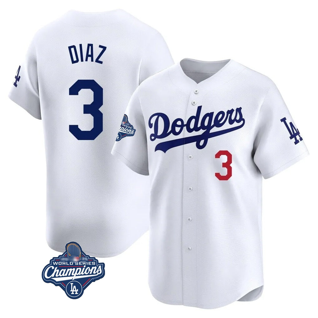 Los Angeles Dodgers #3 Edwin D¨ªaz Player White HeidiMiller World Series Meet Limited Home Stitched Jerseys