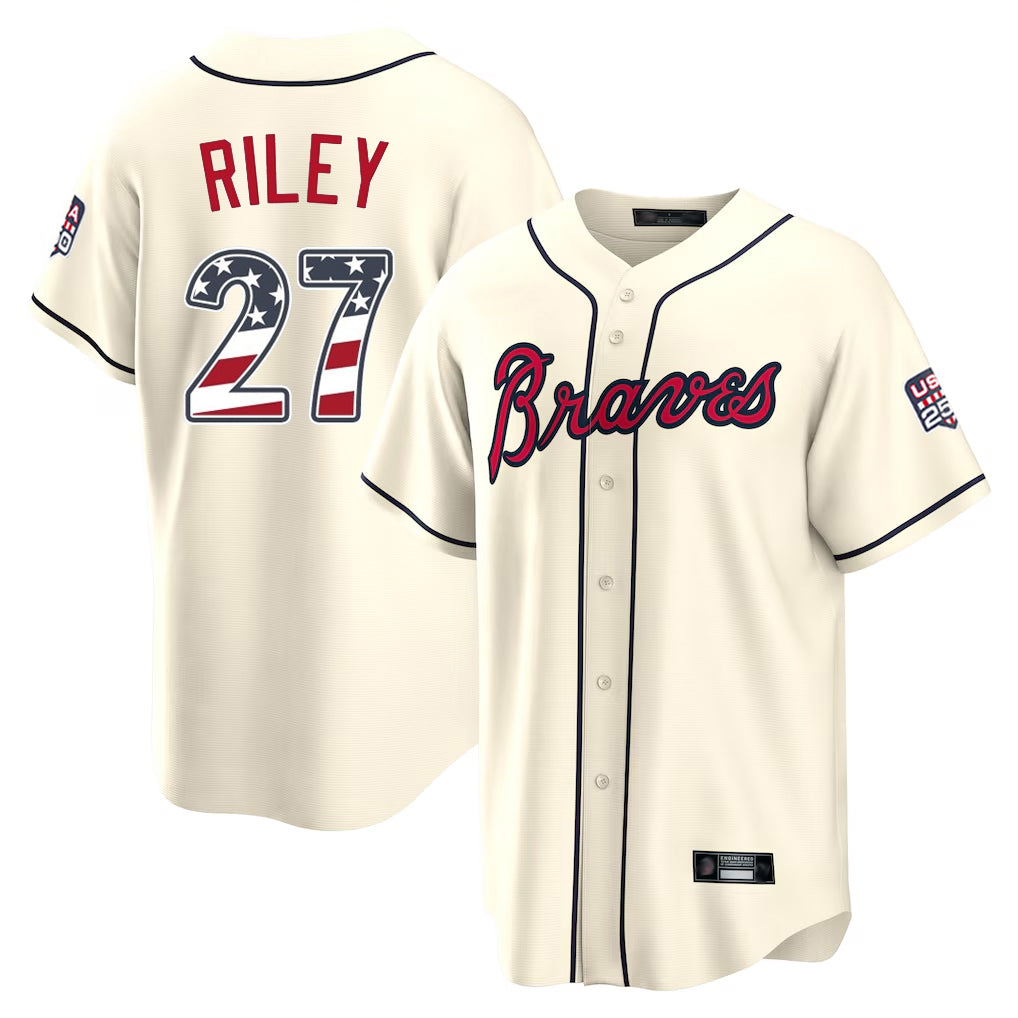 Atlanta Braves #27 Austin Riley Player Cream HeidiMiller USA 250 Fourth Of July Limited Home Game Stitched Jerseys