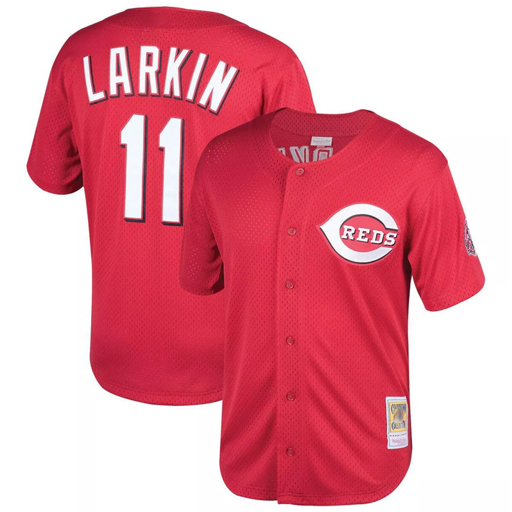 Cincinnati Reds #11 Barry Larkin Player Red HeidiMiller Mitchell & Ness Throwback Cooperstown Mesh Game Stitched Jerseys