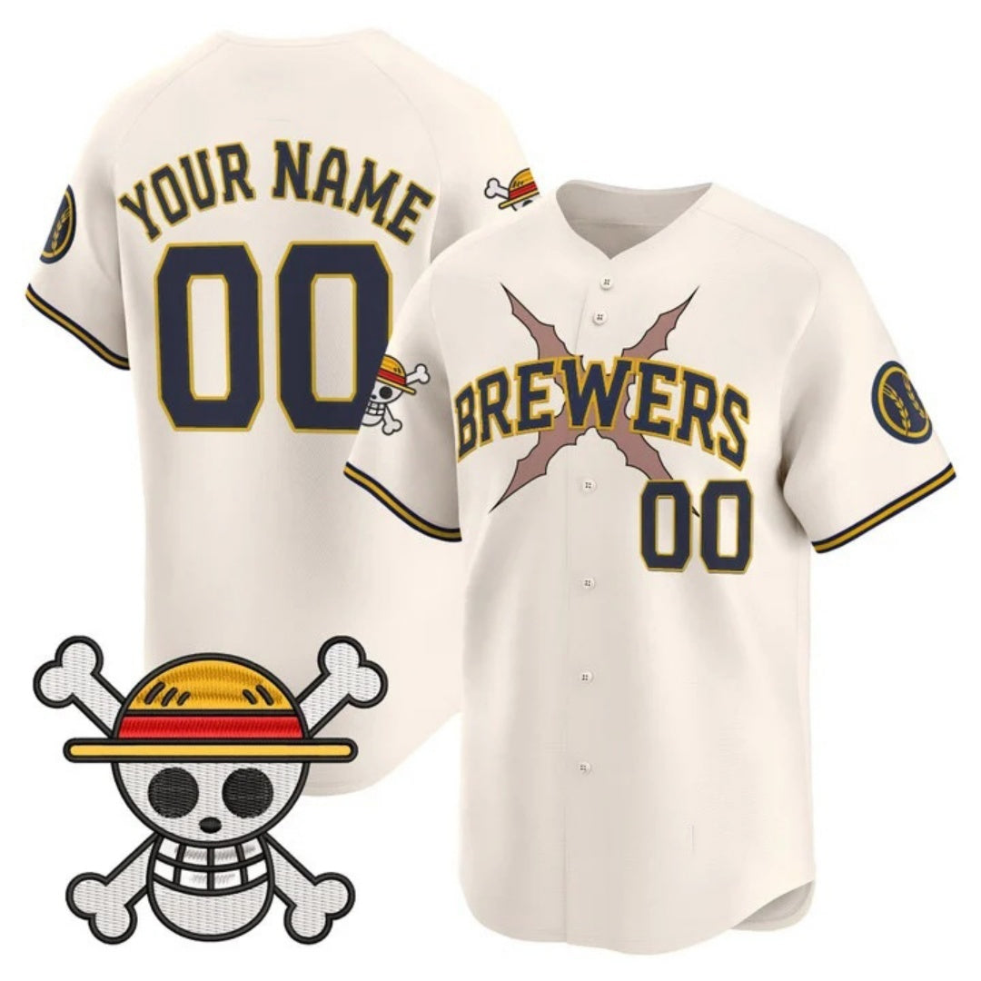 Custom Milwaukee Brewers x One Piece Cream HeidiMiller Vapor Premier Limited Jersey - Stitched