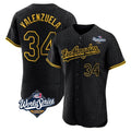 Los Angeles Dodgers #34 Fernando Valenzuela Player Black HeidiMiller World Series Snake Skin City Limited Elite Home Stitched Jerseys
