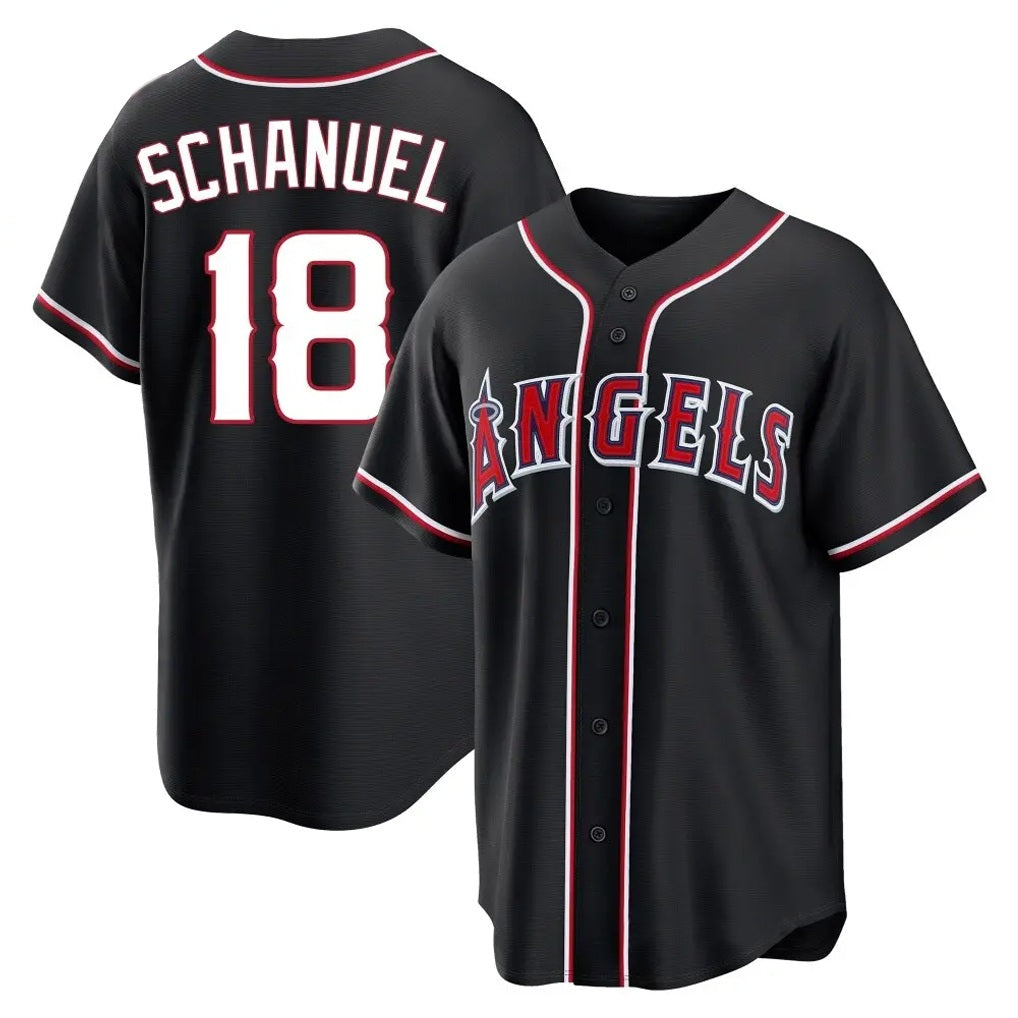 Los Angeles Angels #18 Nolan Schanuel Player Black HeidiMiller Fashion Out Home Game Stitched Jerseys