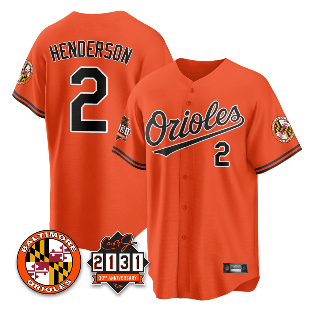 Baltimore Orioles #2 Gunnar Henderson Player Orange HeidiMiller 30th Anniversary of 2131 Home Game Stitched Jerseys