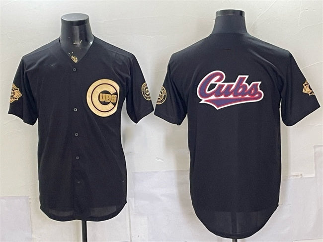 Chicago Cubs Team Big Logo Black Gold Black HeidiMiller 150th Anniversary Patch Stitched Jersey