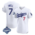 Los Angeles Dodgers #7 Blake Snell Player White HeidiMiller Limited Elite World Series Meet Home Stitched Jerseys