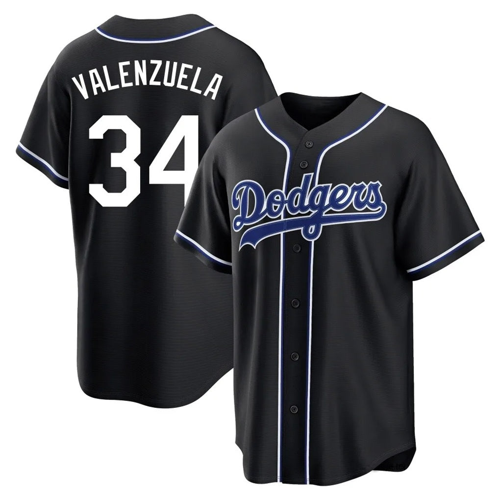Los Angeles Dodgers #34 Fernando Valenzuela Player Black HeidiMiller Carbon Limited Home Stitched Jerseys