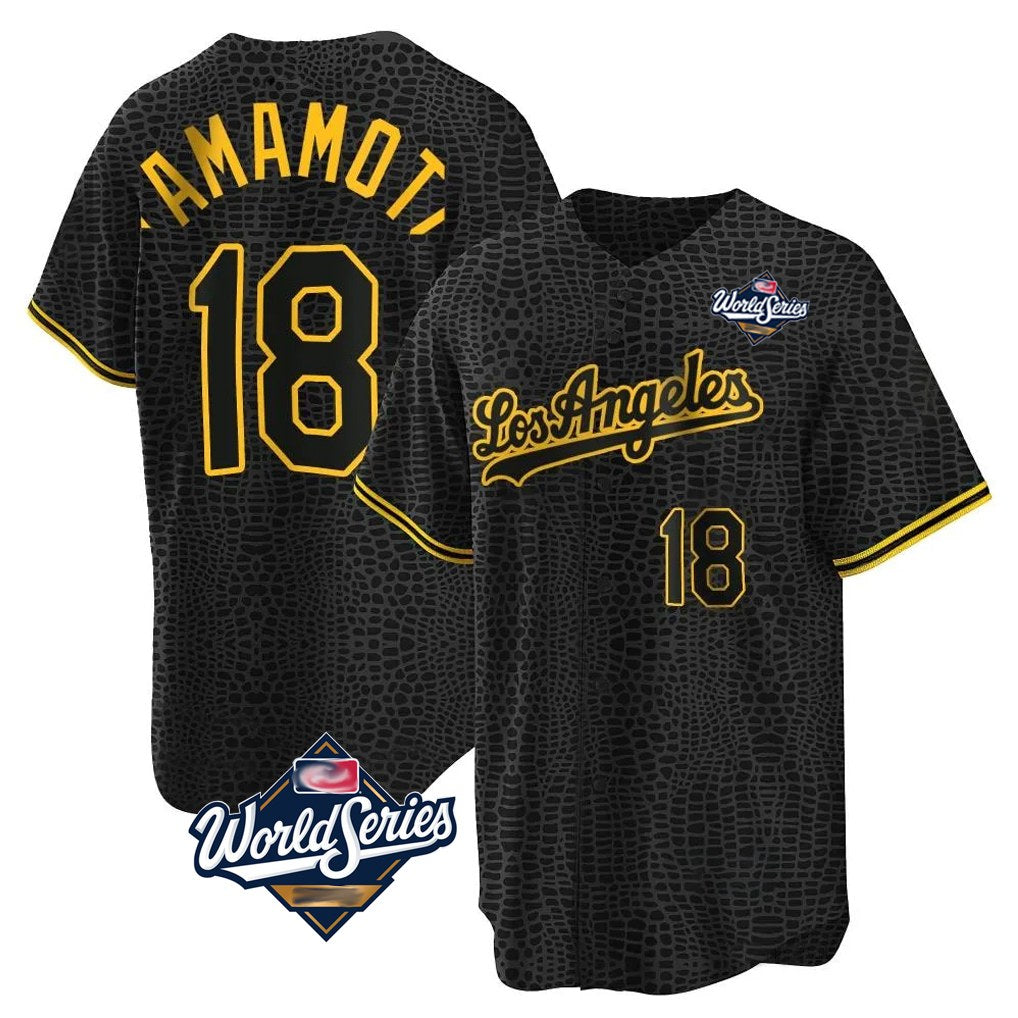Los Angeles Dodgers #18 Yoshinobu Yamamoto Player Black Gold HeidiMiller World Series Limited Home Stitched Jerseys