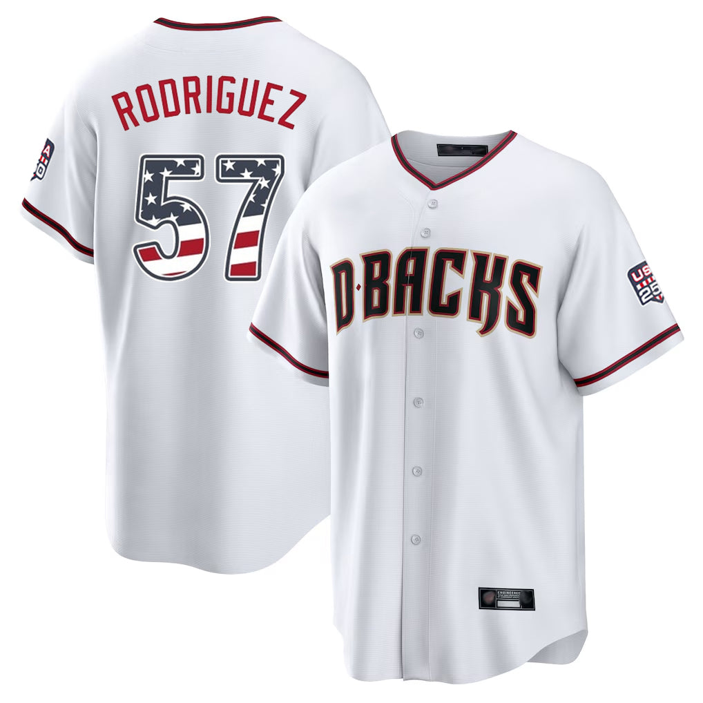 Arizona Diamondbacks #57 Eduardo Rodriguez Player White HeidiMiller USA 250 Fourth of July Home Game Stitched Jerseys