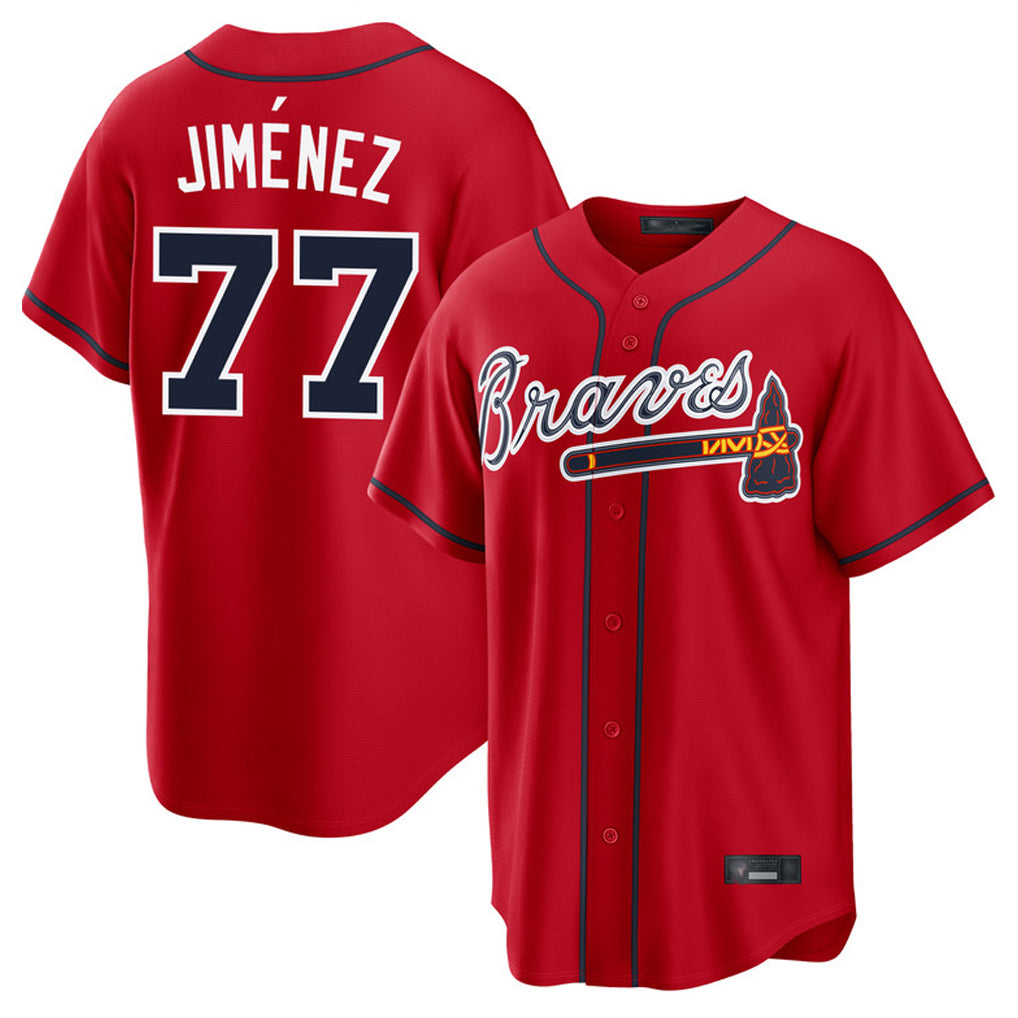 Atlanta Braves #77 Joe Jimenez Player Red HeidiMiller Home Game Stitched Jerseys