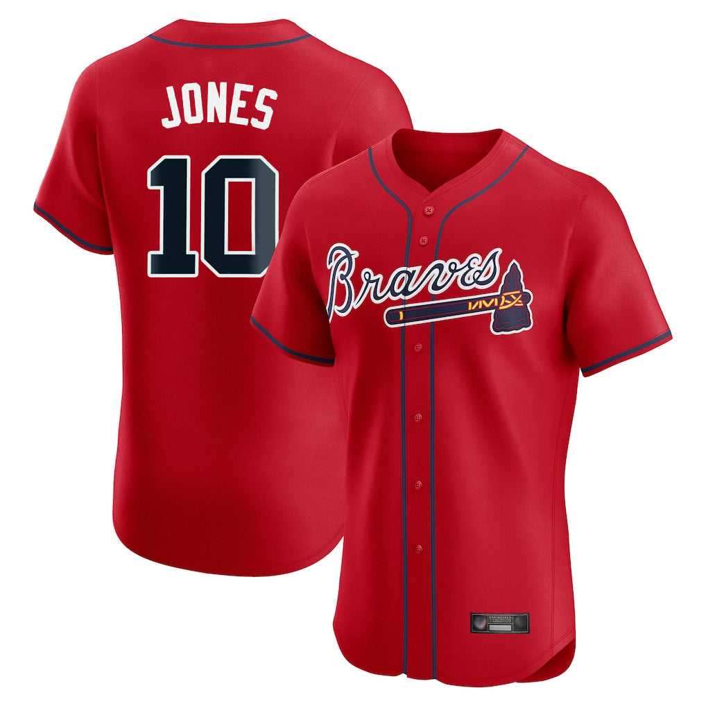 Atlanta Braves #10 Chipper Jones Player Red HeidiMiller Limited Elite Home Game Stitched Jerseys