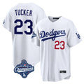 Los Angeles Dodgers #23 Kyle Tucker Player White HeidiMiller World Series Meet Home Game Stitched Jerseys