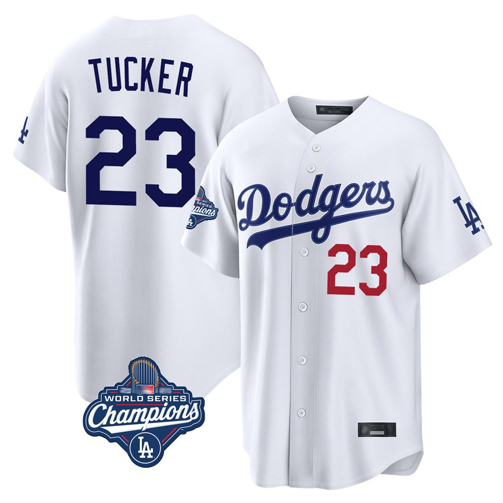 Los Angeles Dodgers #23 Kyle Tucker Player White HeidiMiller World Series Meet Home Game Stitched Jerseys
