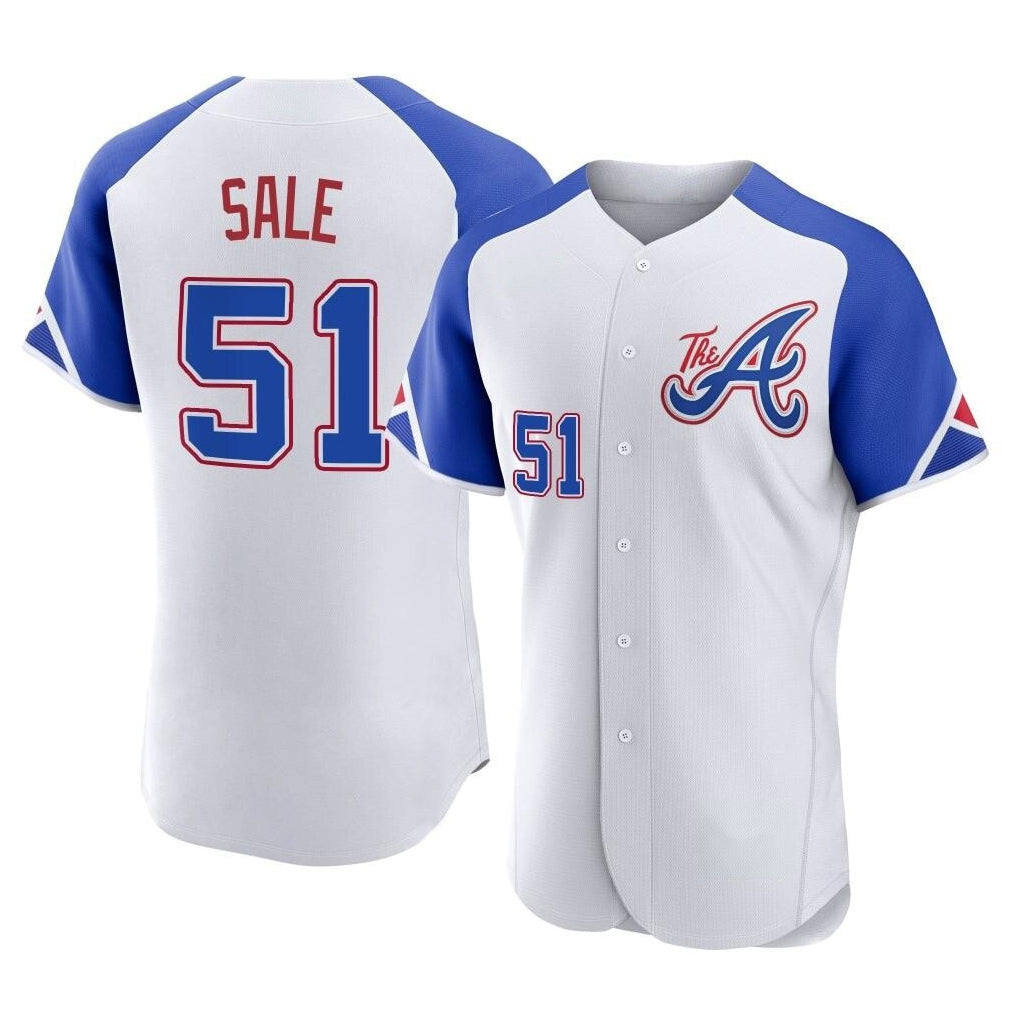 Atlanta Braves #51 Chris Sale Player White HeidiMiller City Connect Limited Elite Home Game Stitched Jerseys
