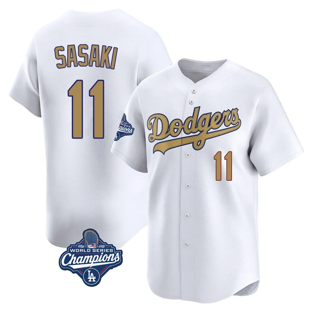 Los Angeles Dodgers #11 Roki Sasaki Player White Gold HeidiMiller World Series Meet Collection Limited Home Stitched Jerseys