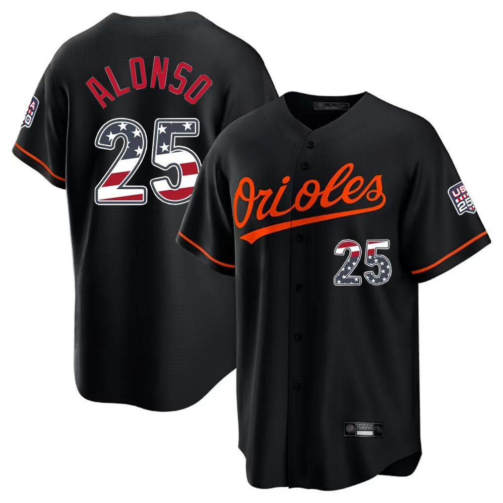 Baltimore Orioles #25 Pete Alonso Player Black HeidiMiller USA 250 Fourth of July Home Game Stitched Jerseys