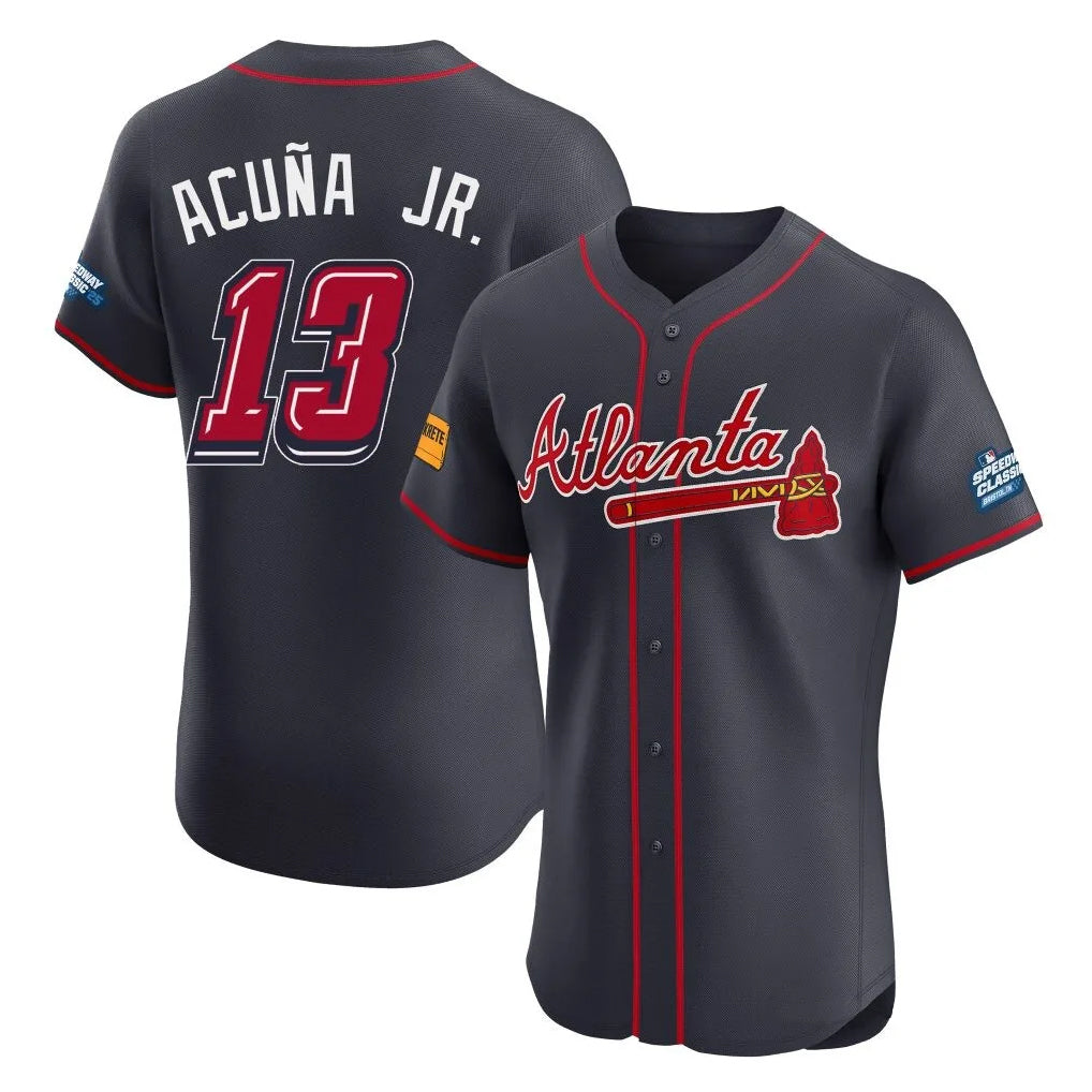 Atlanta Braves #13 Ronald Acuna Jr Player Navy HeidiMiller 2025 Speedway Classic Limited Elite Home Game Stitched Jerseys