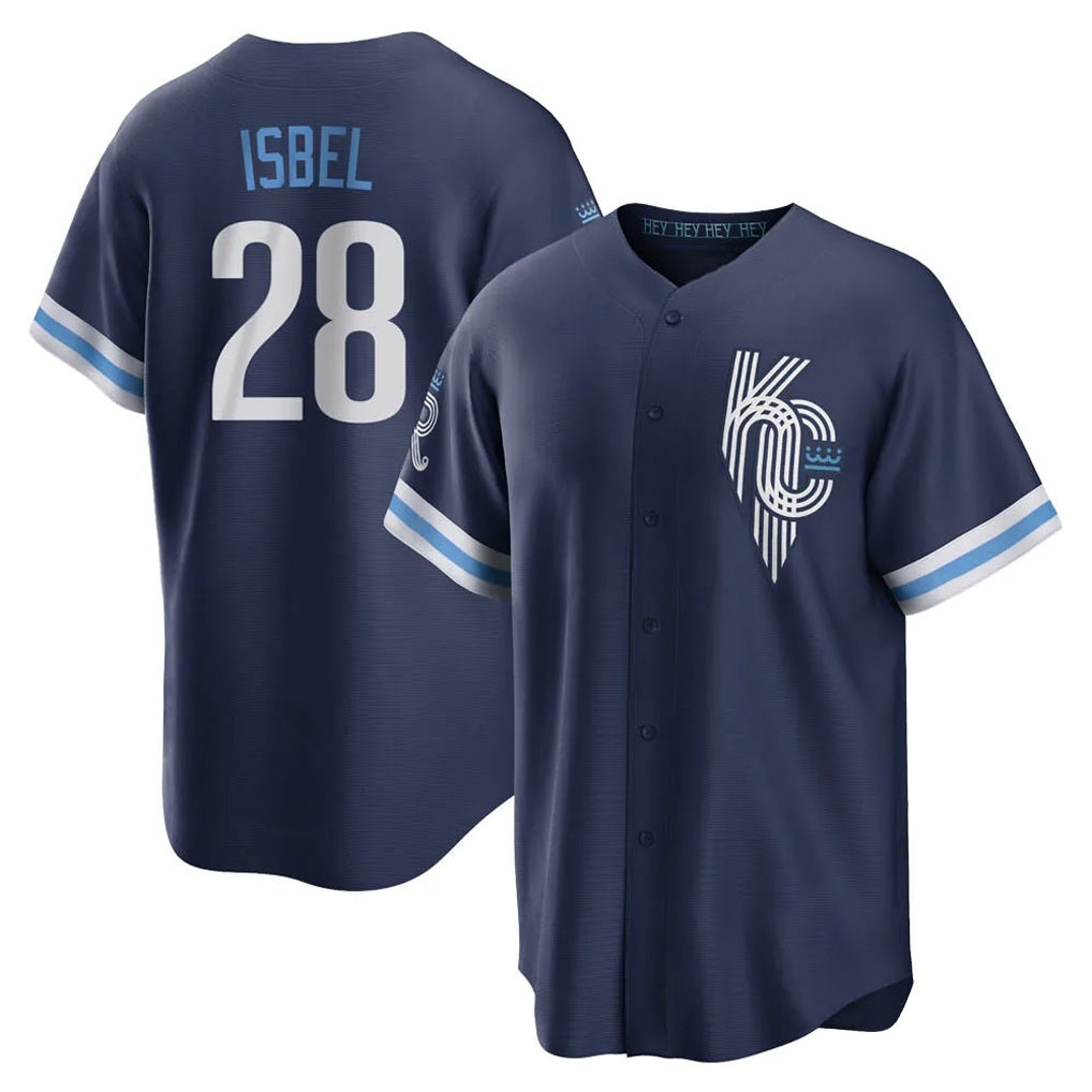 Kansas City Royals #28 Kyle Isbel Player Navy HeidiMiller City Connect Home Game Stitched Jerseys