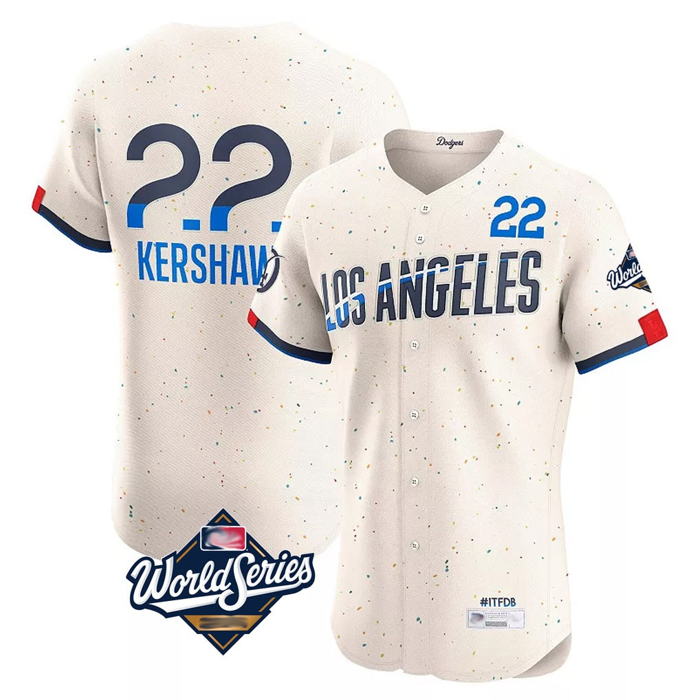 Los Angeles Dodgers #22 Clayton Kershaw Player Cream HeidiMiller World Series City Connect Limited Elite Home Stitched Jerseys