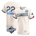 Los Angeles Dodgers #22 Clayton Kershaw Player Cream HeidiMiller World Series City Connect Limited Elite Home Stitched Jerseys