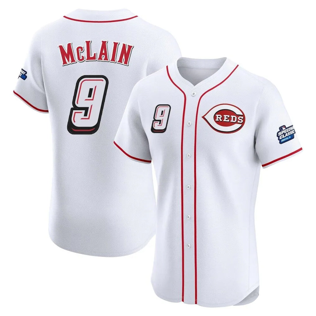 Cincinnati Reds #9 Matt McLain Player White HeidiMiller Speedway Classic Limited Elite Home Stitched Jerseys