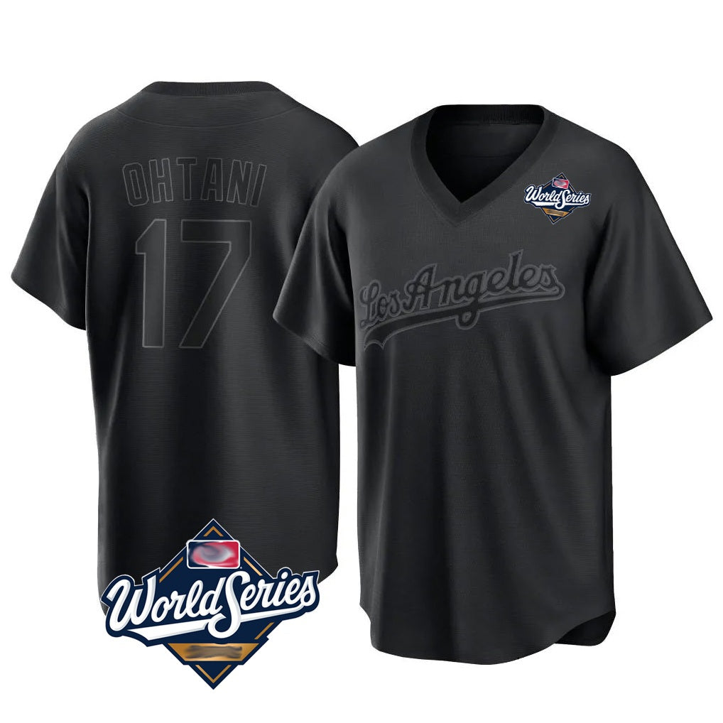 Los Angeles Dodgers #17 Shohei Ohtani Player Black HeidiMiller World Series Pitch Fashion T-shirt Stitched Jerseys