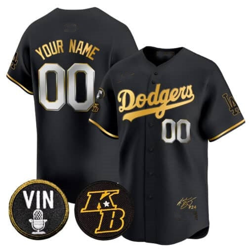 Custom Los Angeles Dodgers Vin Patch & Kobe Bryant Signature Vapor Premier Limited Jersey ¨C All Stitched-Black HeidiMiller