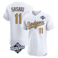 Los Angeles Dodgers #11 Roki Sasaki Player White Gold HeidiMiller World Series Limited Elite Home Stitched Jerseys