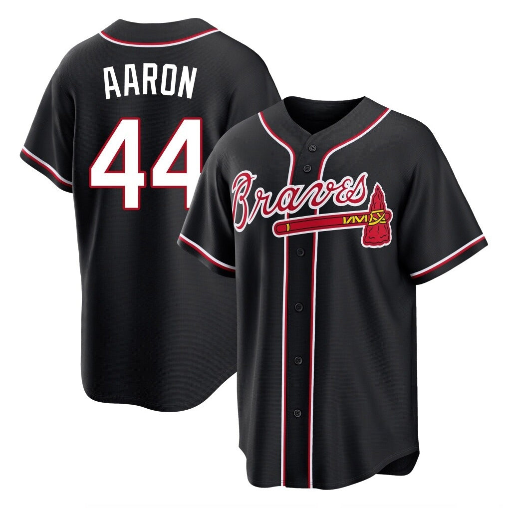 Atlanta Braves #44 Hank Aaron Player Black HeidiMiller Fashion Out Game Stitched Jerseys