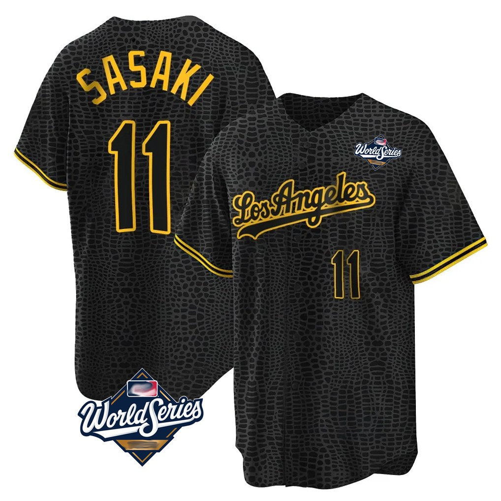 Los Angeles Dodgers #11 Roki Sasaki Player Black HeidiMiller World Series Snake Skin City Game Home Stitched Jerseys