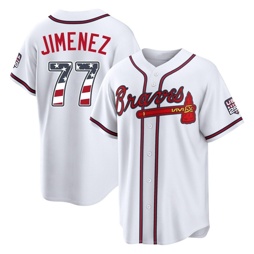 Atlanta Braves #77 Joe Jimenez Player White HeidiMiller USA 250 Fourth Of July Limited Home Game Stitched Jerseys