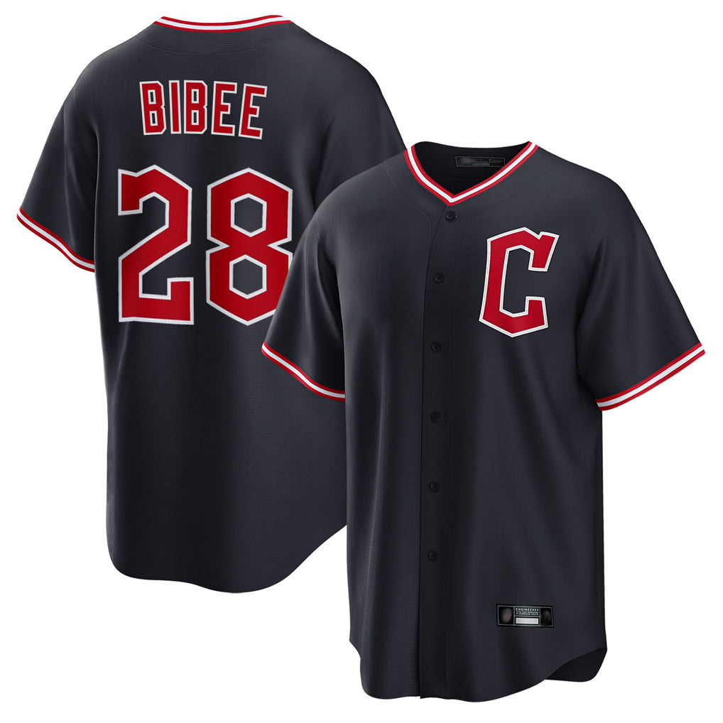 Cleveland Guardians #28 Tanner Bibee Player Navy HeidiMiller Home Game Stitched Jerseys