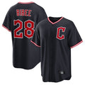 Cleveland Guardians #28 Tanner Bibee Player Navy HeidiMiller Home Game Stitched Jerseys