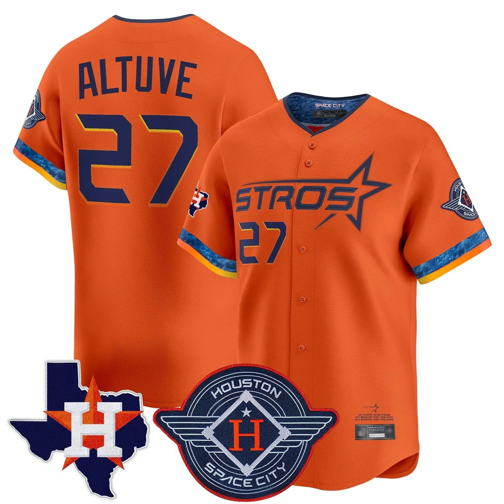 Houston Astros #27 Jose Altuve Player Orange HeidiMiller City Connect Texas Patch Vapor Premier Limited Home Stitched Jerseys