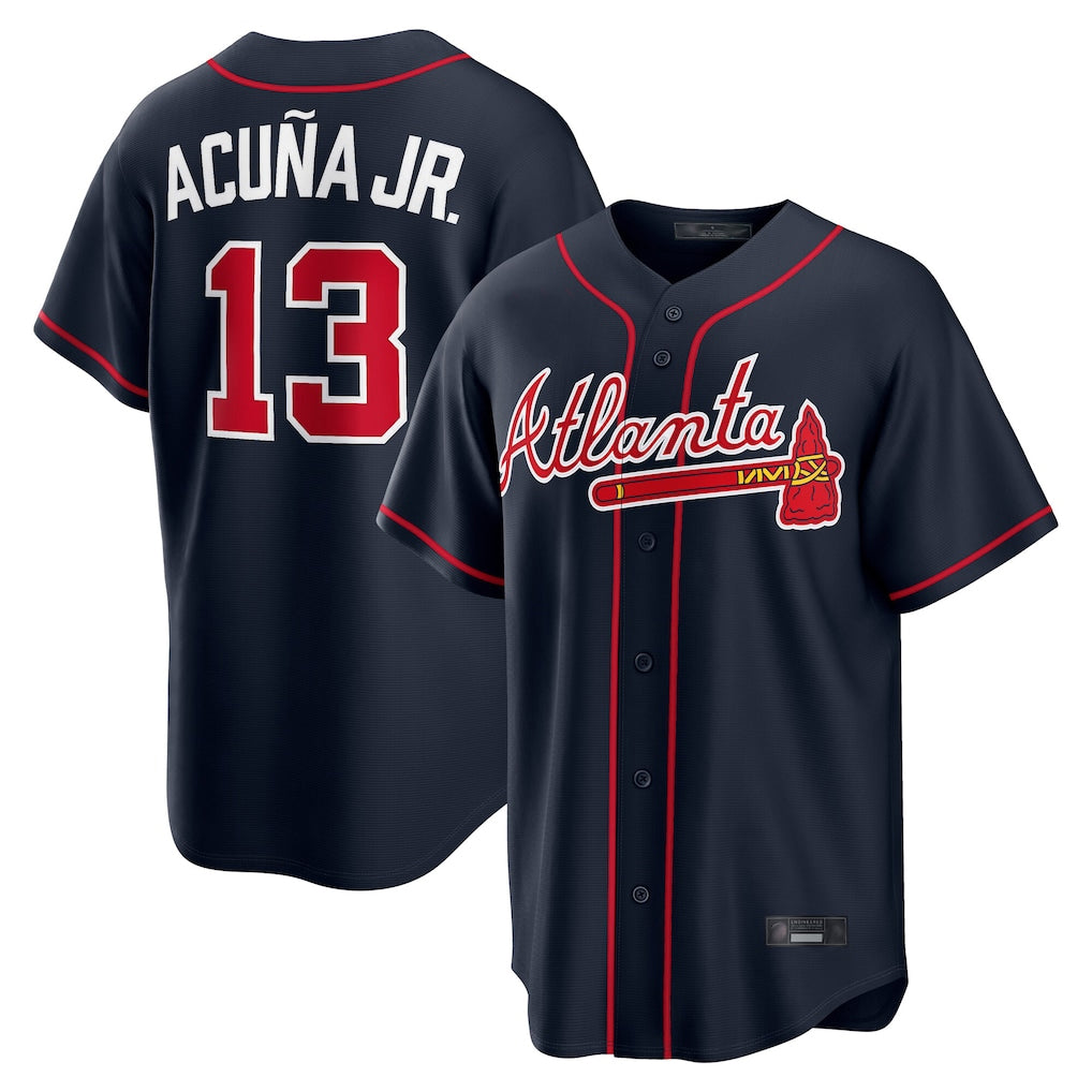 Atlanta Braves #13 Ronald Acuna Jr Player Navy HeidiMiller Home Game Stitched Jerseys