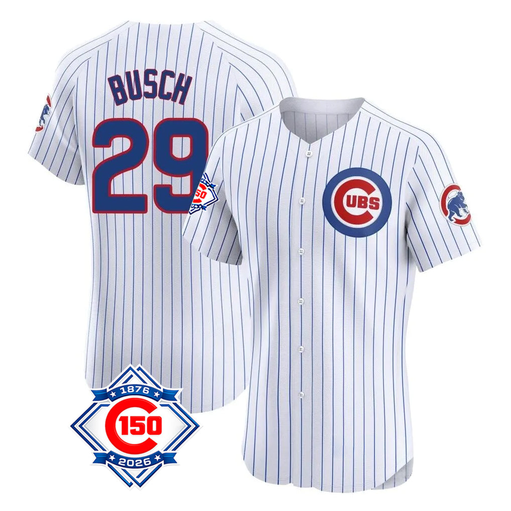 Chicago Cubs #29 Michael Busch Player White HeidiMiller 150th Anniversary Limited Elite Home Game Stitched Jerseys