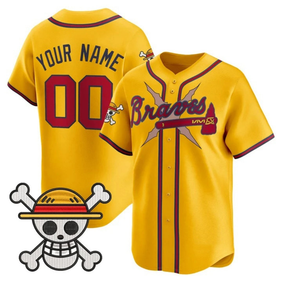 Custom Atlanta Braves x One Piece Gold HeidiMiller Vapor Premier Limited Jersey - Stitched