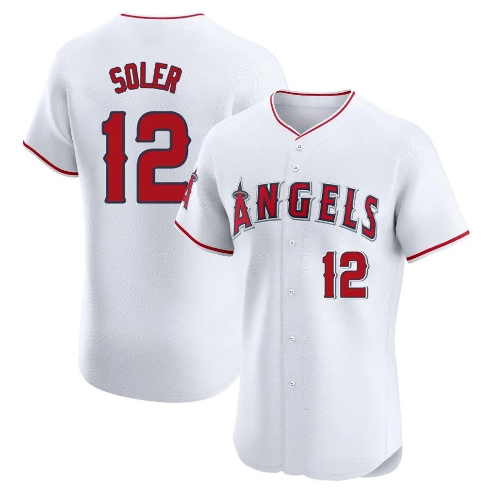Los Angeles Angels #12 Jorge Soler Player White HeidiMiller Limited Elite Stitched Home Jerseys