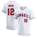 Los Angeles Angels #12 Jorge Soler Player White HeidiMiller Limited Elite Stitched Home Jerseys