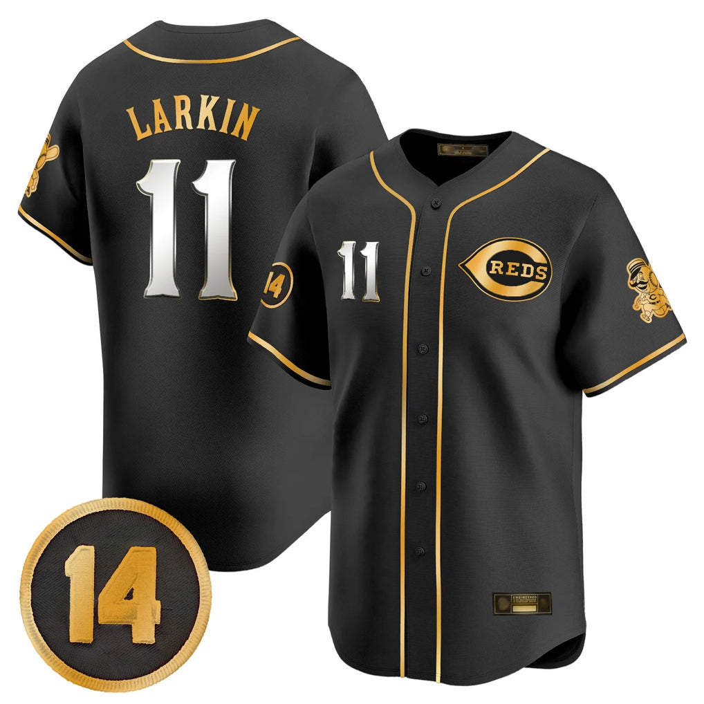 Cincinnati Reds #11 Barry Larkin Player Black-Gold HeidiMiller Vapor Premier Limited Home Stitched Jerseys