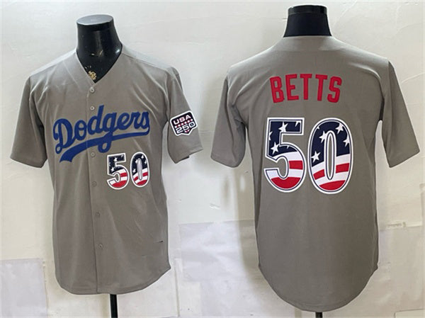 Los Angeles Dodgers #50 Mookie Betts Gray HeidiMiller 250 Fourth of July Road Stitched Jersey