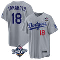 Los Angeles Dodgers #18 Yoshinobu Yamamoto Player Gray HeidiMiller World Series Game Home Stitched Jerseys