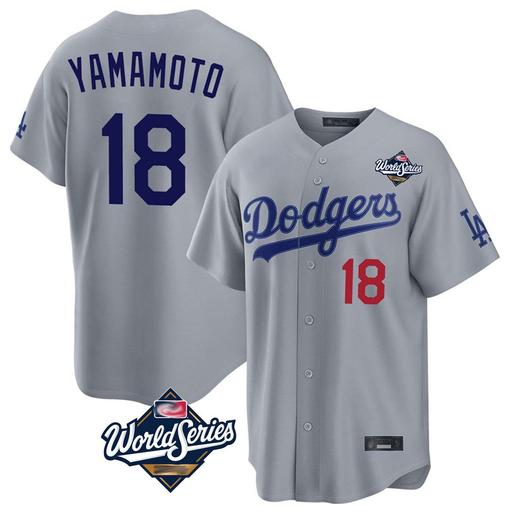 Los Angeles Dodgers #18 Yoshinobu Yamamoto Player Gray HeidiMiller World Series Game Home Stitched Jerseys