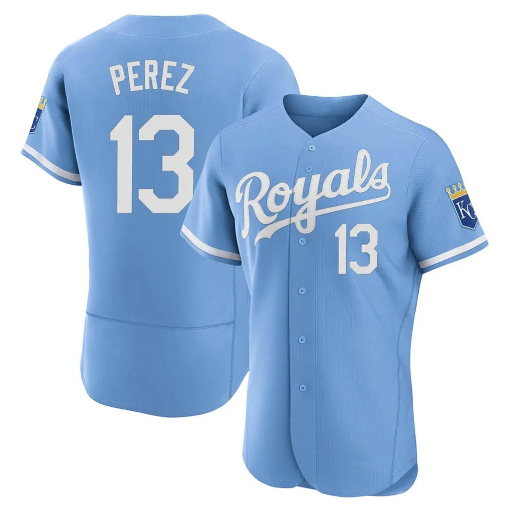 Kansas City Royals #13 Salvador Perez Player Light Blue HeidiMiller Alt Limited Elite Home Stitched Jerseys
