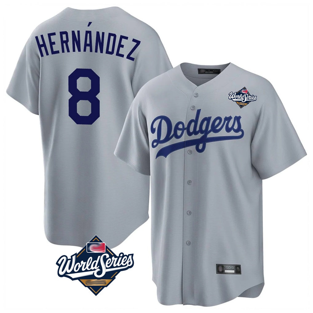 Los Angeles Dodgers #8 Enrique Hern¨¢ndez Player Gray HeidiMiller World Series Game Stitched Jerseys