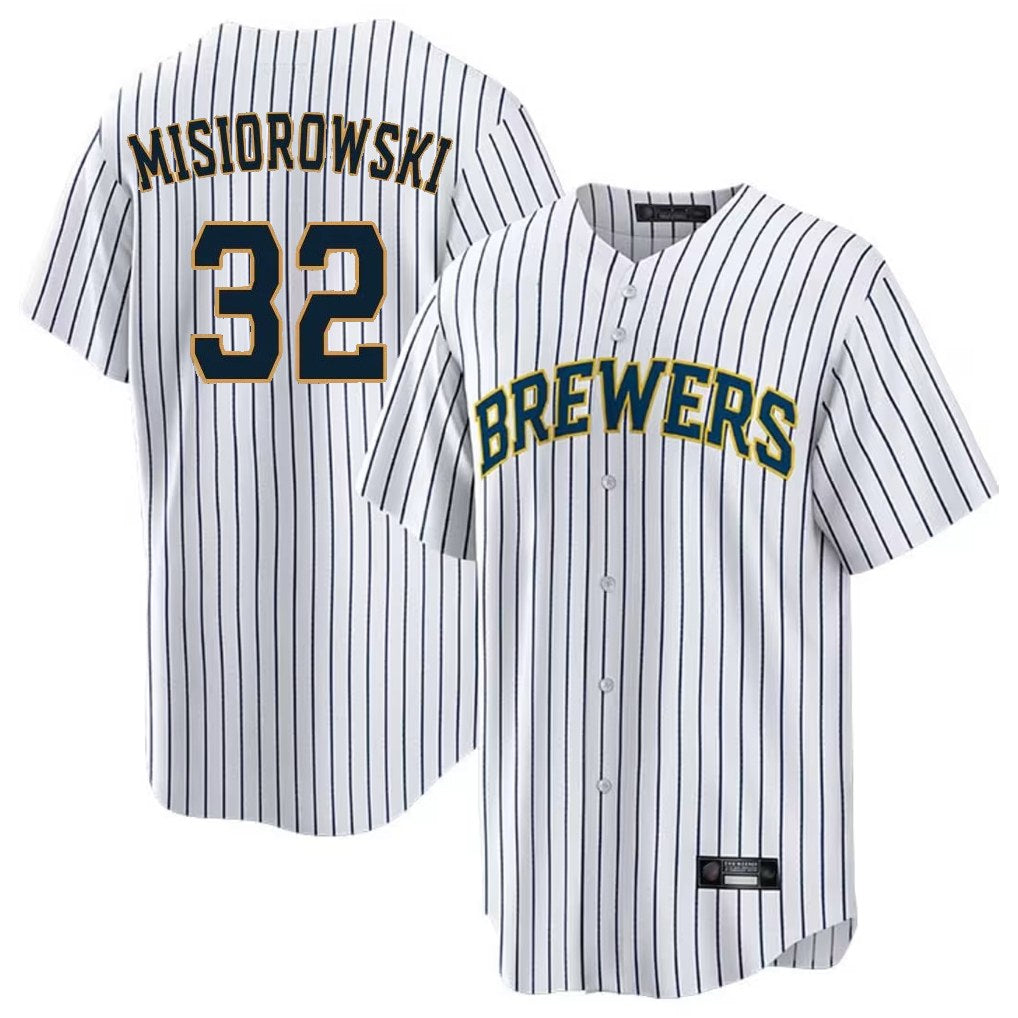 Milwaukee Brewers #32 Jacob Misiorowski Player White HeidiMiller Stripes Home Game Stitched Jerseys