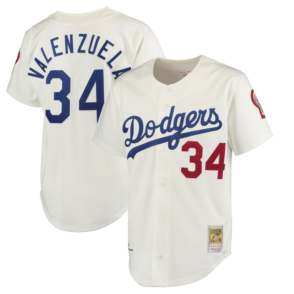 Los Angeles Dodgers #34 Fernando Valenzuela Player Cream HeidiMiller Throwback Vapor Limited Stitched Jerseys